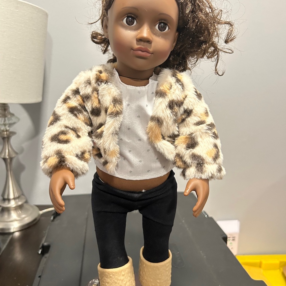 Our Generation Stylish Doll with Leopard Print Jacket and leggings and boots